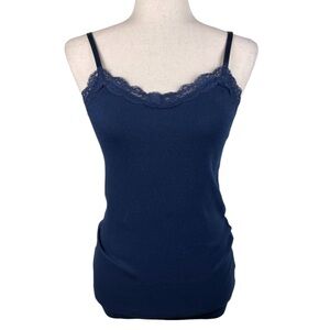 Vintage Y2K Faded Glory Lace Trim Cami Tank Top Size Medium NWT Fairycore Navy